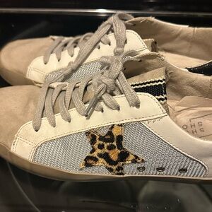 ShuShop Leopard Star Sneakers - Cream and Gray